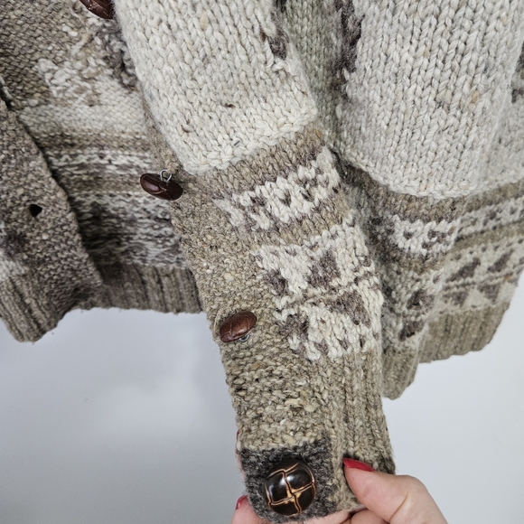 SOLD VTG Ralph Lauren Handknit Winter Deer Wool Cardigan Men's XL Brown - Picture 14 of 15